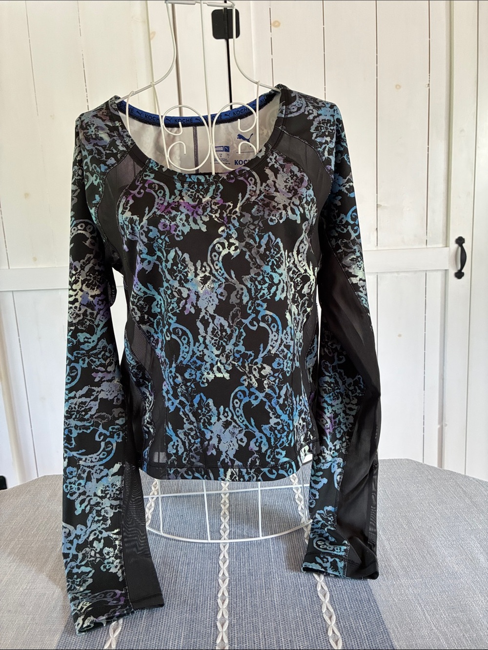 Puma Koché Long-Sleeve Athletic Performance Top w/Sheer Panels Size L
